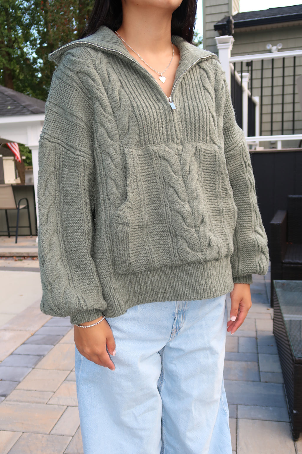 Sage Cable Knit Half-Zip