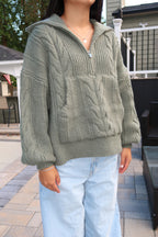 Sage Cable Knit Half-Zip