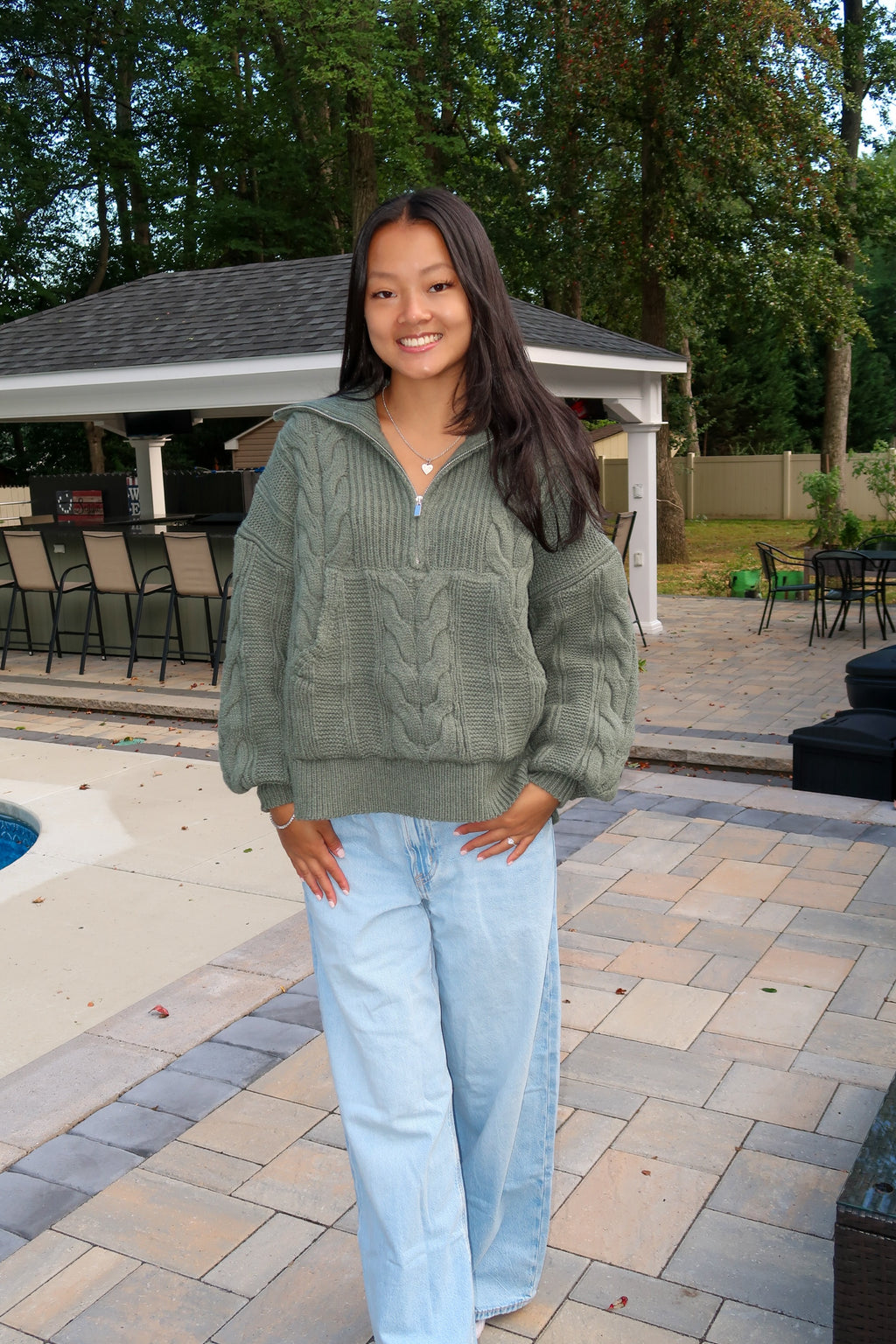 Sage Cable Knit Half-Zip