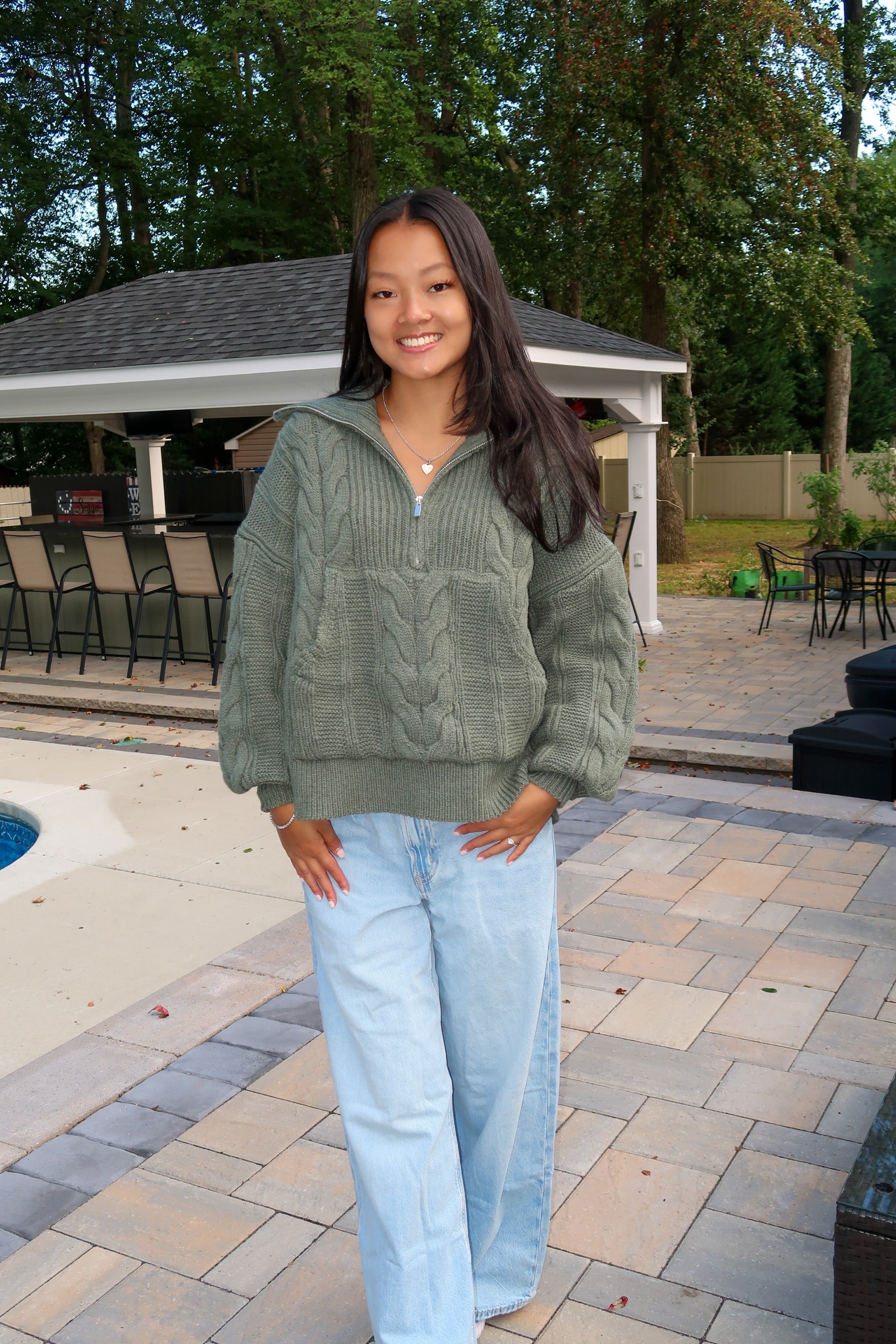 Sage Cable Knit Half-Zip