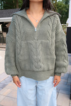 Sage Cable Knit Half-Zip