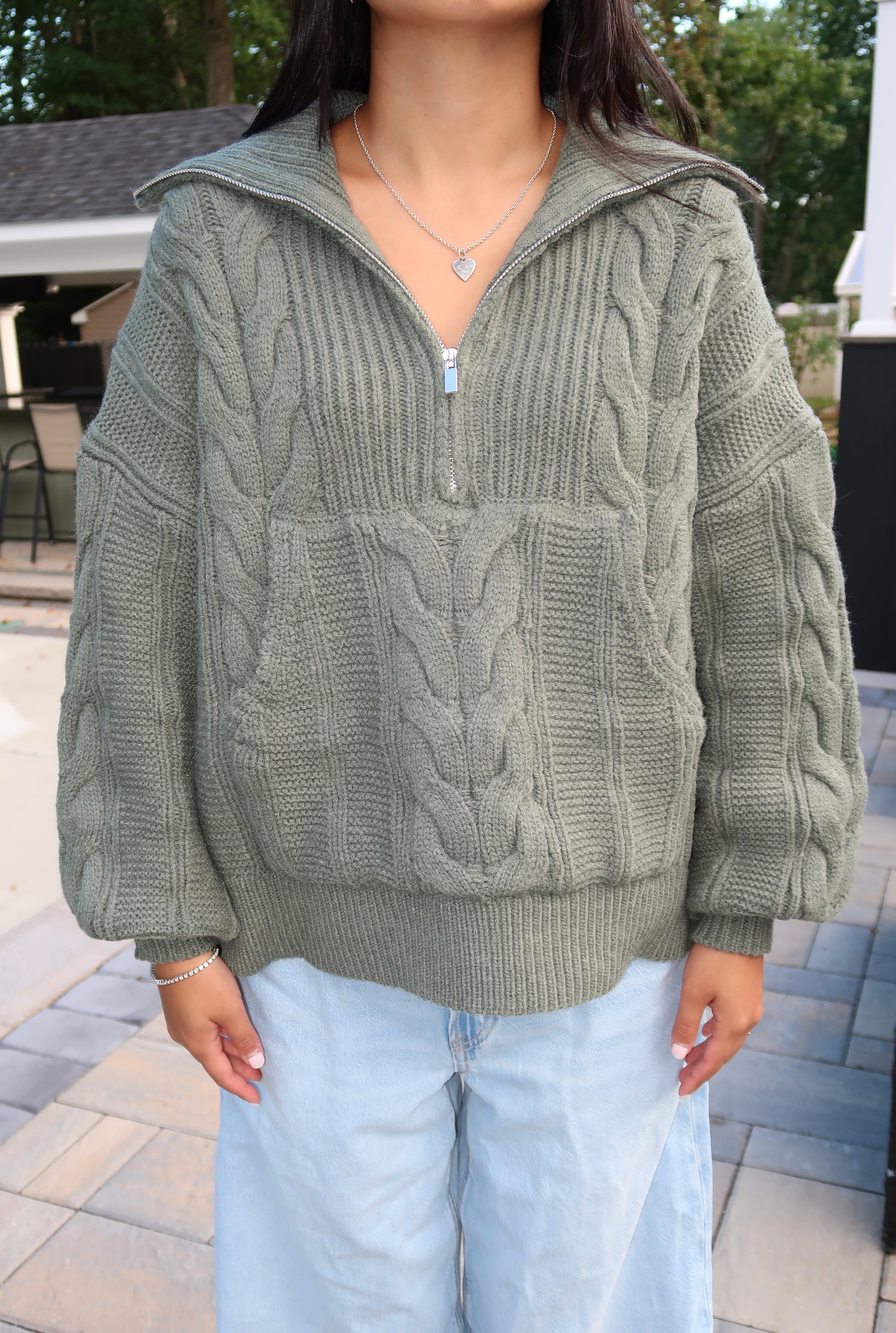 Sage Cable Knit Half-Zip